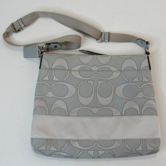Coach Crossbody/Shoulder Bag Signature Stripe File Coated Gray/Pink Lining - Picture 3 of 9